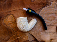 Handmade Astaş Meerschaum Pipes, Floral Patterned, White, With Fitted Case