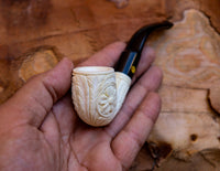 Handmade Astaş Meerschaum Pipes, Floral Patterned, White, With Fitted Case