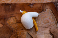 Handmade Half Bent Meerschaum Pipes, Astaş, Rustic Carved, Silver Ring, Large White, With Fitted Case