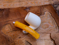 Handmade Half Bent Meerschaum Pipes, Astaş, Rustic Carved, Silver Ring, Large White, With Fitted Case
