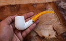Handmade Half Bent Meerschaum Pipes, Astaş, Rustic Carved, Silver Ring, Large White, With Fitted Case