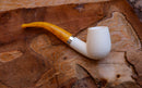Handmade Half Bent Meerschaum Pipes, Astaş, Rustic Carved, Silver Ring, Large White, With Fitted Case
