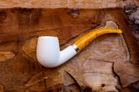 Handmade Half Bent Meerschaum Pipes, Astaş, Rustic Carved, Silver Ring, Large White, With Fitted Case