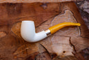 Handmade Astaş Meerschaum Pipes, Half Bent, Silver Ring, Extra Large, Smooth Carved, With Fitted Case