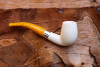 Handmade Astaş Meerschaum Pipes, Half Bent, Silver Ring, Extra Large, Smooth Carved, With Fitted Case