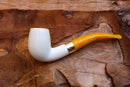 Handmade Astaş Meerschaum Pipes, Half Bent, Silver Ring, Extra Large, Smooth Carved, With Fitted Case