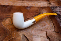 Handmade Astaş Meerschaum Pipes, Half Bent, Silver Ring, Extra Large, Smooth Carved, With Fitted Case