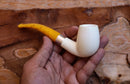 Handmade Astaş Meerschaum Pipes, Half Bent, Silver Ring, Extra Large, Smooth Carved, With Fitted Case