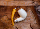Handmade Astaş Meerschaum Pipes, Half Bent, Silver Ring, Extra Large, Smooth Carved, With Fitted Case
