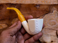 Handmade Astaş Meerschaum Pipes, Panel, Large Size, Latticed Carved, With Fitted Case