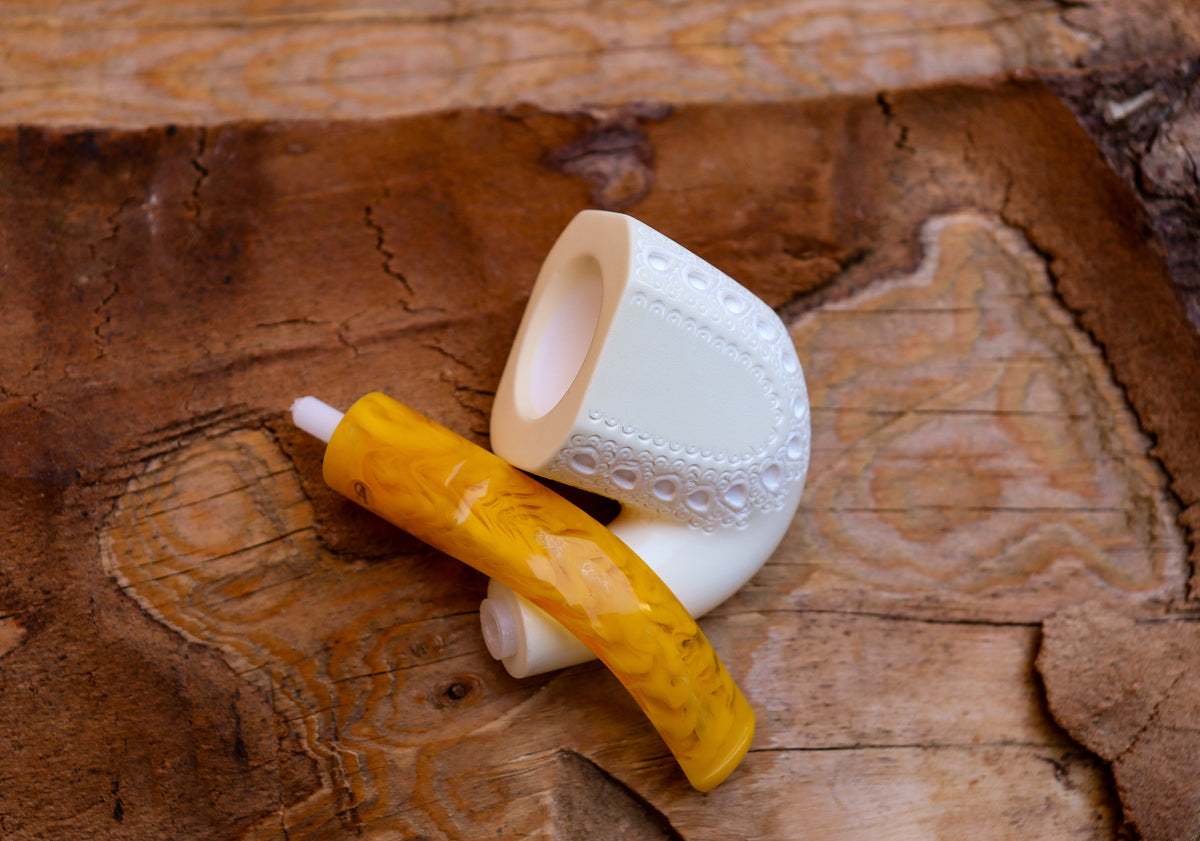 Handmade Astaş Meerschaum Pipes, Panel, Large Size, Latticed Carved, With Fitted Case