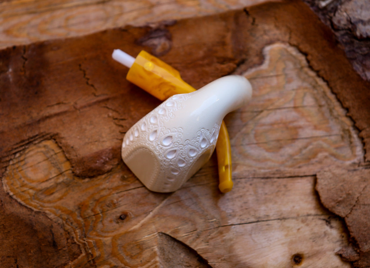 Handmade Astaş Meerschaum Pipes, Panel, Large Size, Latticed Carved, With Fitted Case