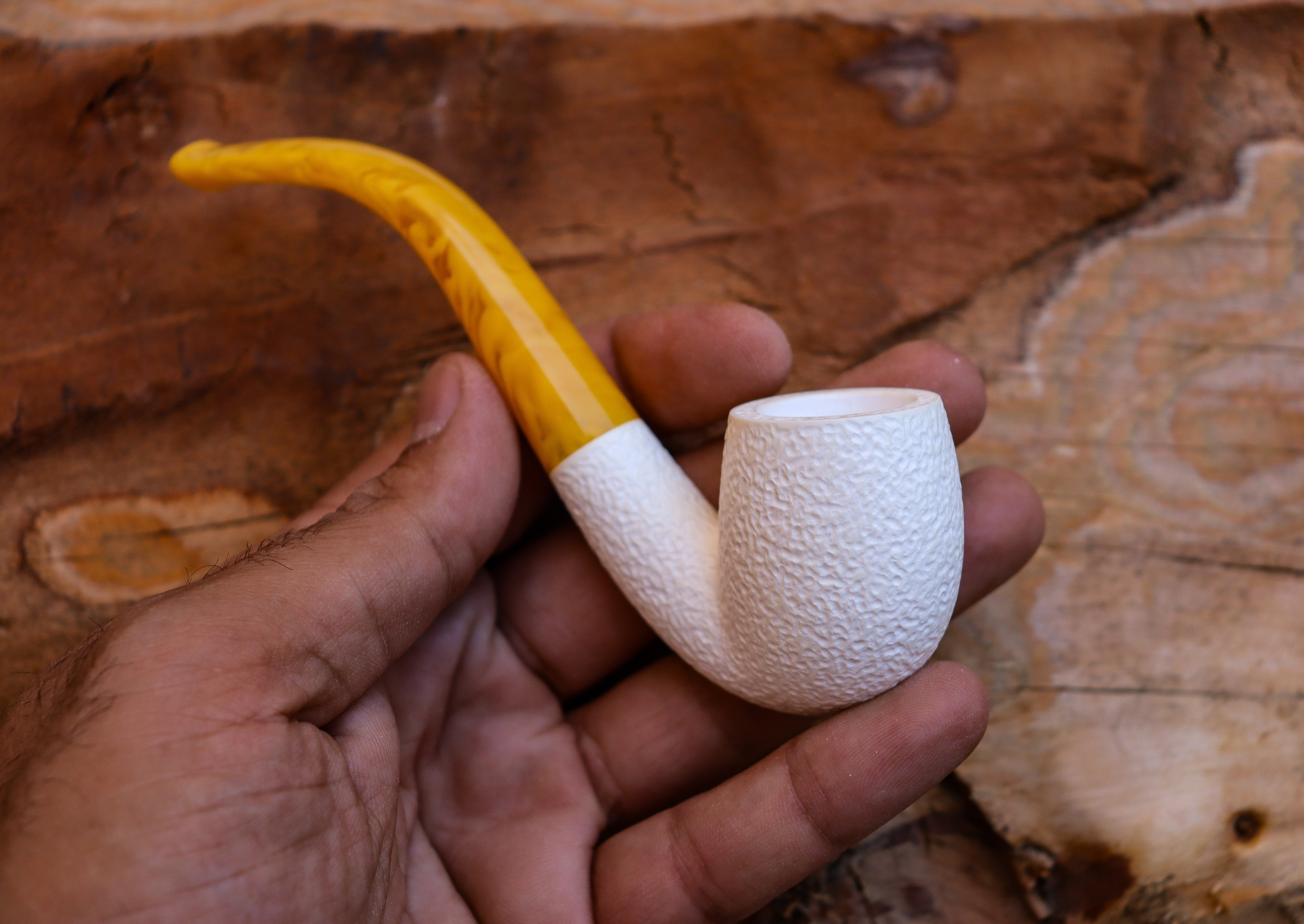 Handmade Astaş Meerschaum Pipes, Lee Van Cleef, Rustic Carved, With Fitted Case