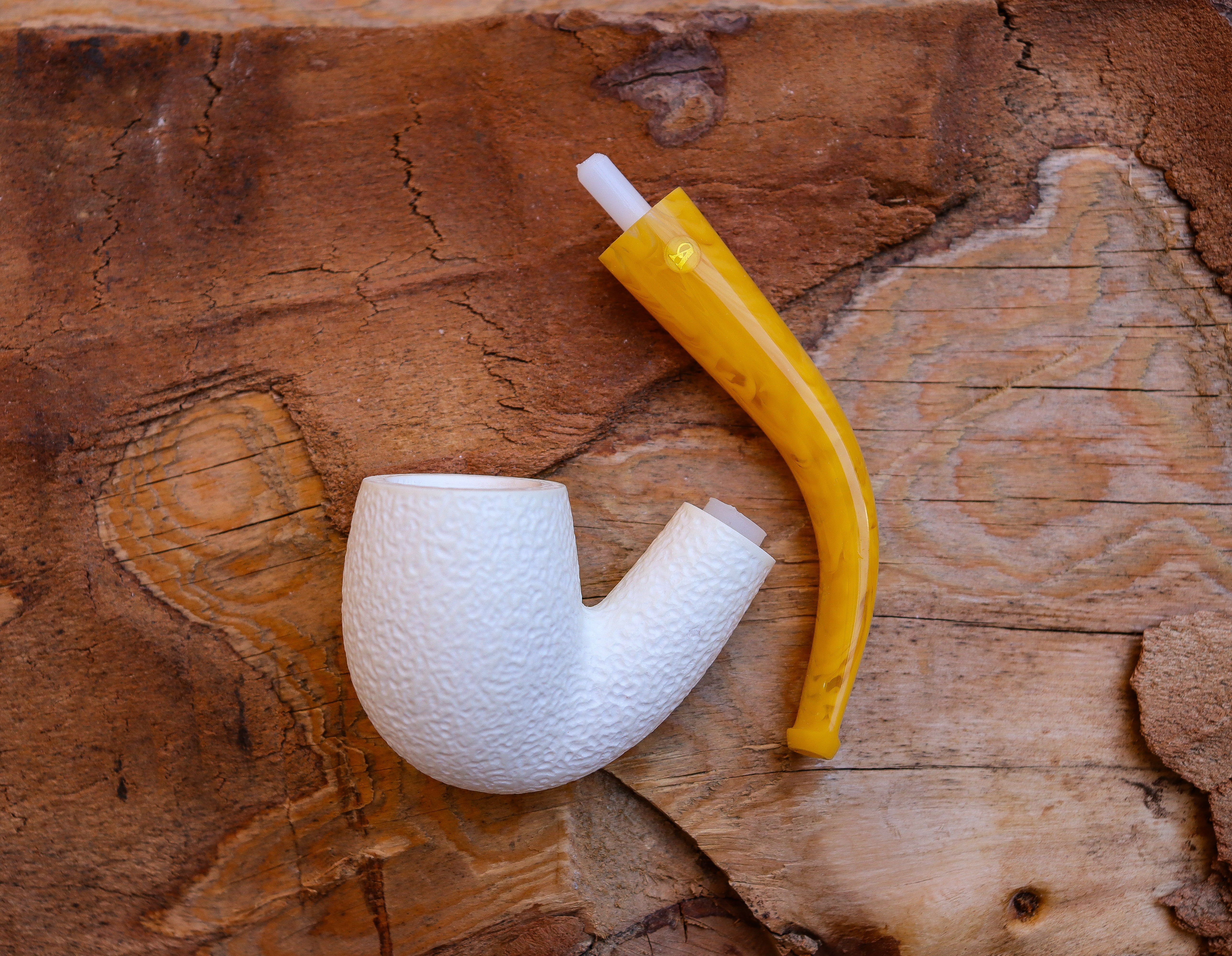 Handmade Astaş Meerschaum Pipes, Lee Van Cleef, Rustic Carved, With Fitted Case