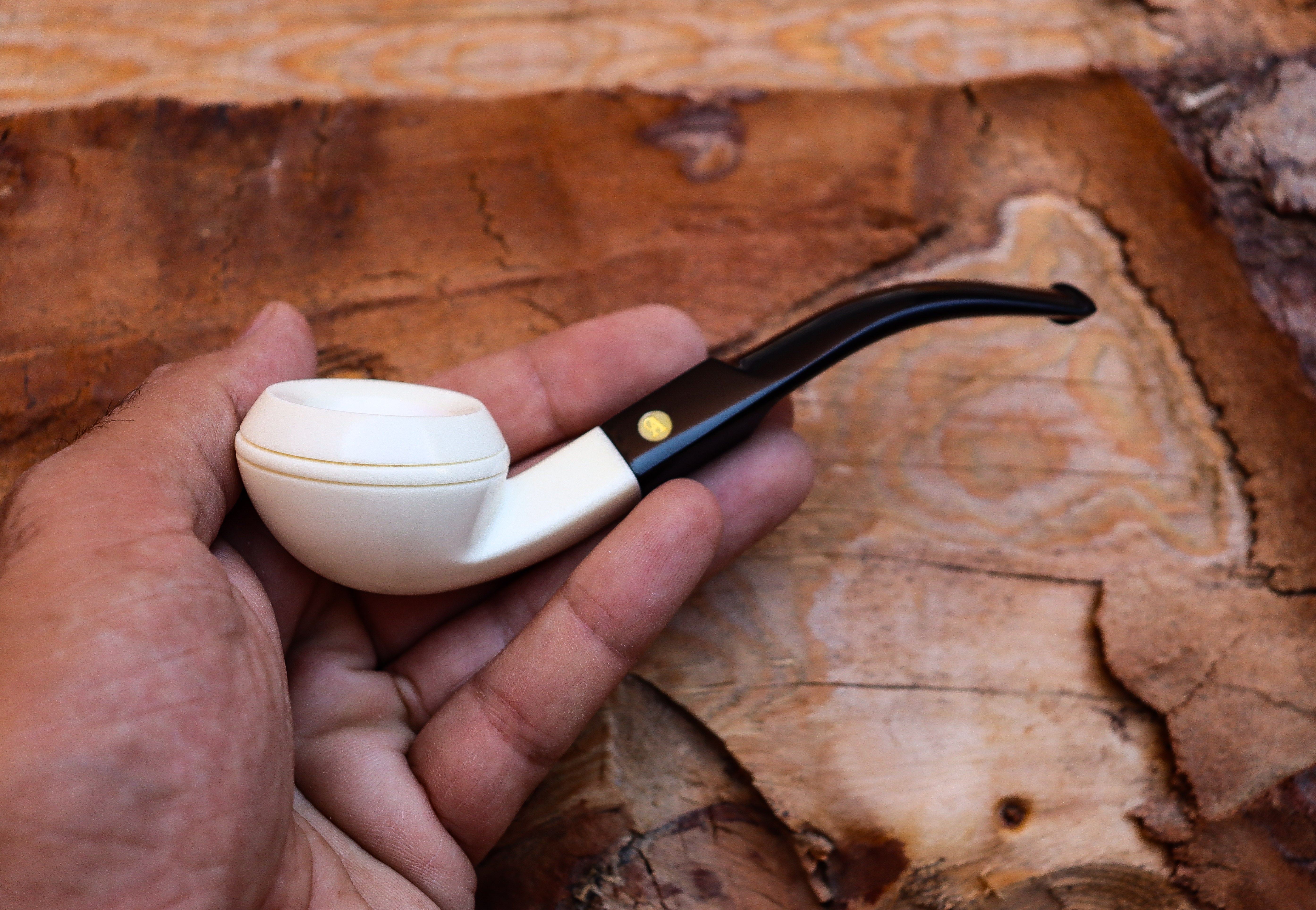 Handmade Sqaut Bulldog Meerschaum Pipe, Astaş, Smooth Carved, With Fitted Case