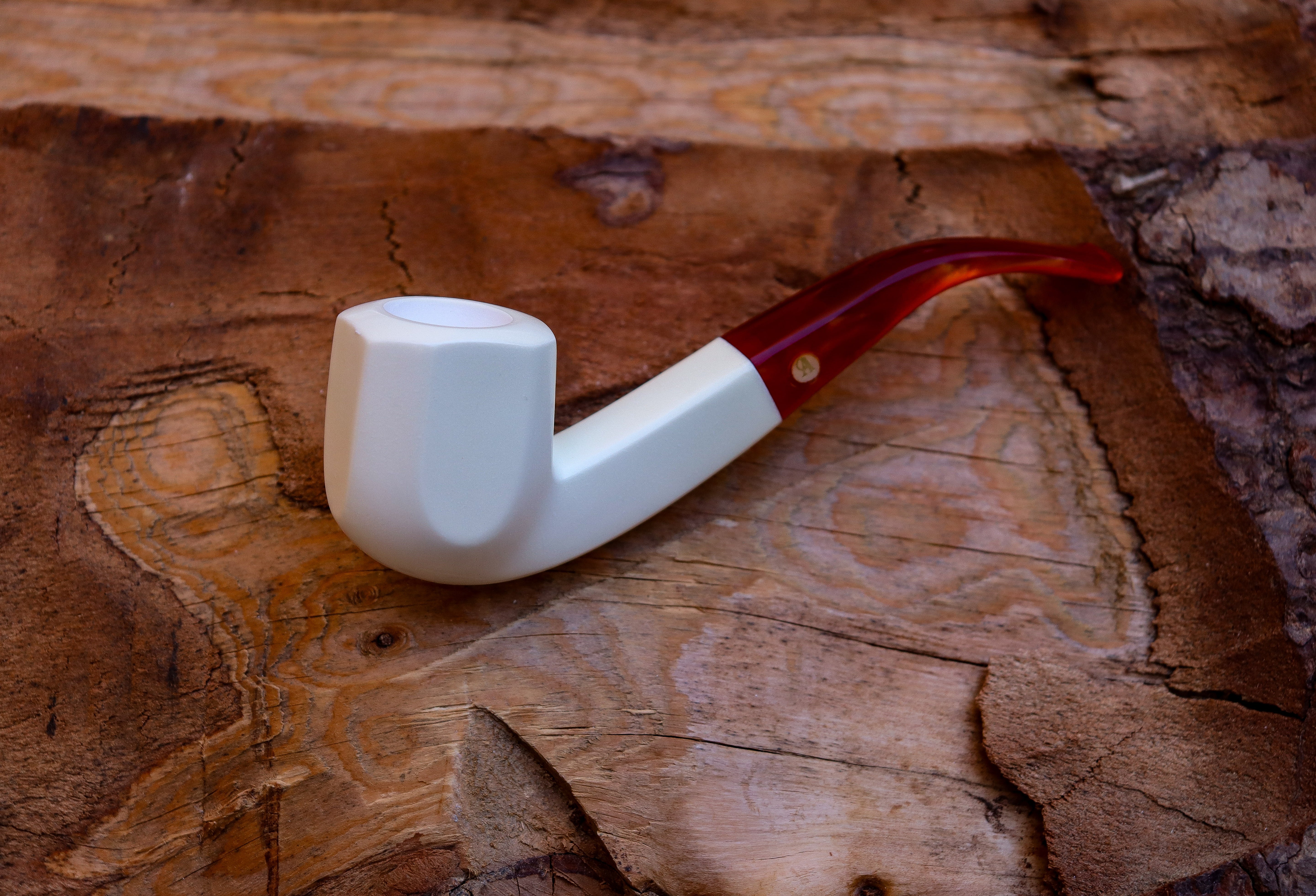 Handmade Astaş Meerschaum Pipes, Panel, Smooth Carved, Acrylic Stem, With Fitted Case