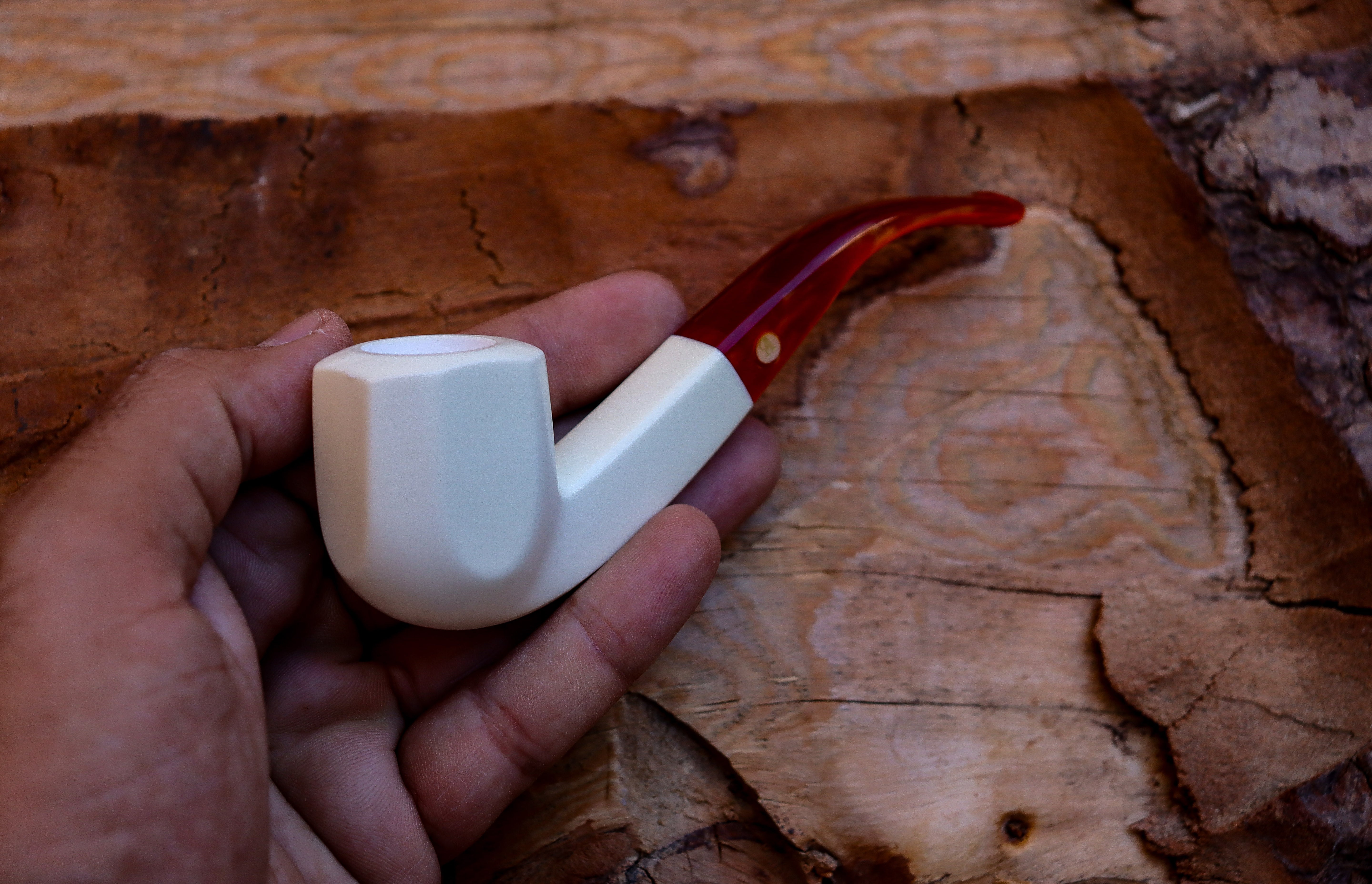 Handmade Astaş Meerschaum Pipes, Panel, Smooth Carved, Acrylic Stem, With Fitted Case