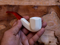 Handmade Astaş Meerschaum Pipes, Panel, Smooth Carved, Acrylic Stem, With Fitted Case
