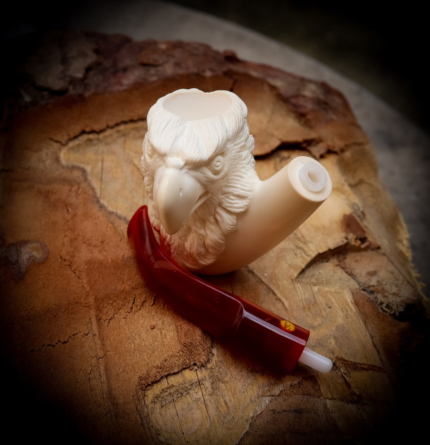 Special Hand Crafted Large Size Eagle Patterned Model Meerschaum Pipe With Leather Box -Astaş Meerschaum,