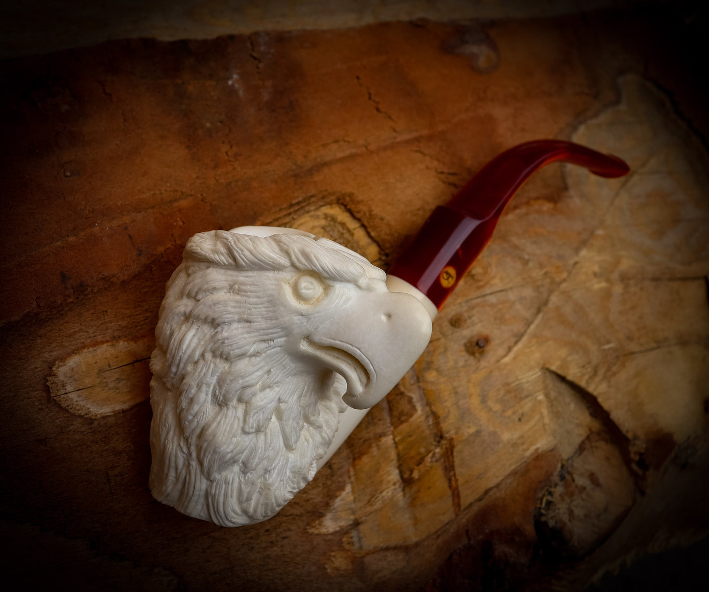 Special Hand Crafted Large Size Eagle Patterned Model Meerschaum Pipe With Leather Box -Astaş Meerschaum,