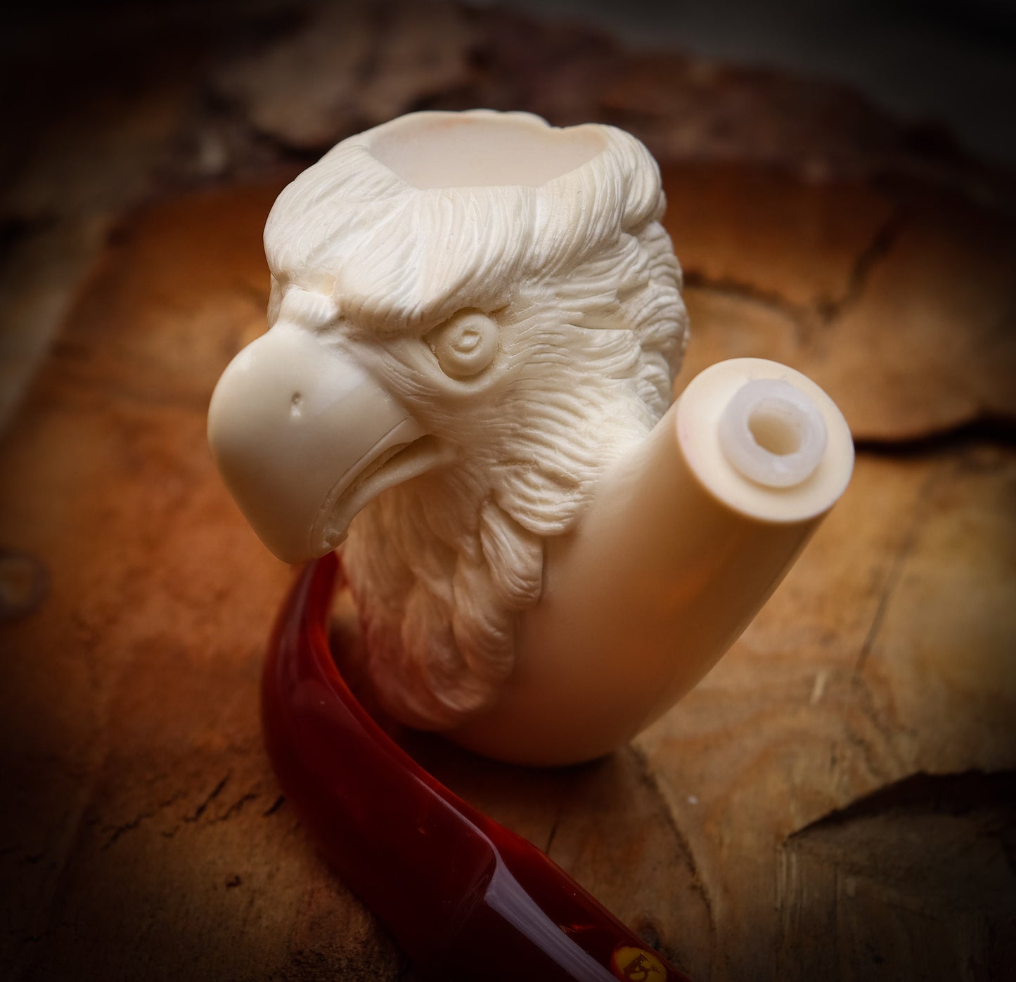 Special Hand Crafted Large Size Eagle Patterned Model Meerschaum Pipe With Leather Box -Astaş Meerschaum,