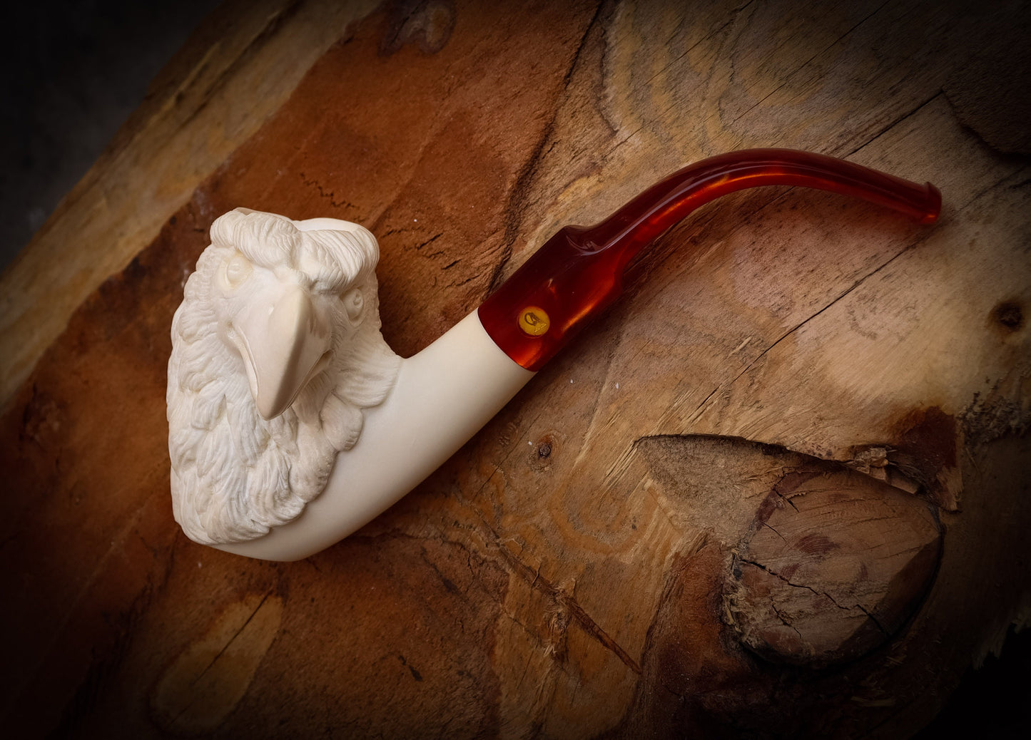 Special Hand Crafted Large Size Eagle Patterned Model Meerschaum Pipe With Leather Box -Astaş Meerschaum,