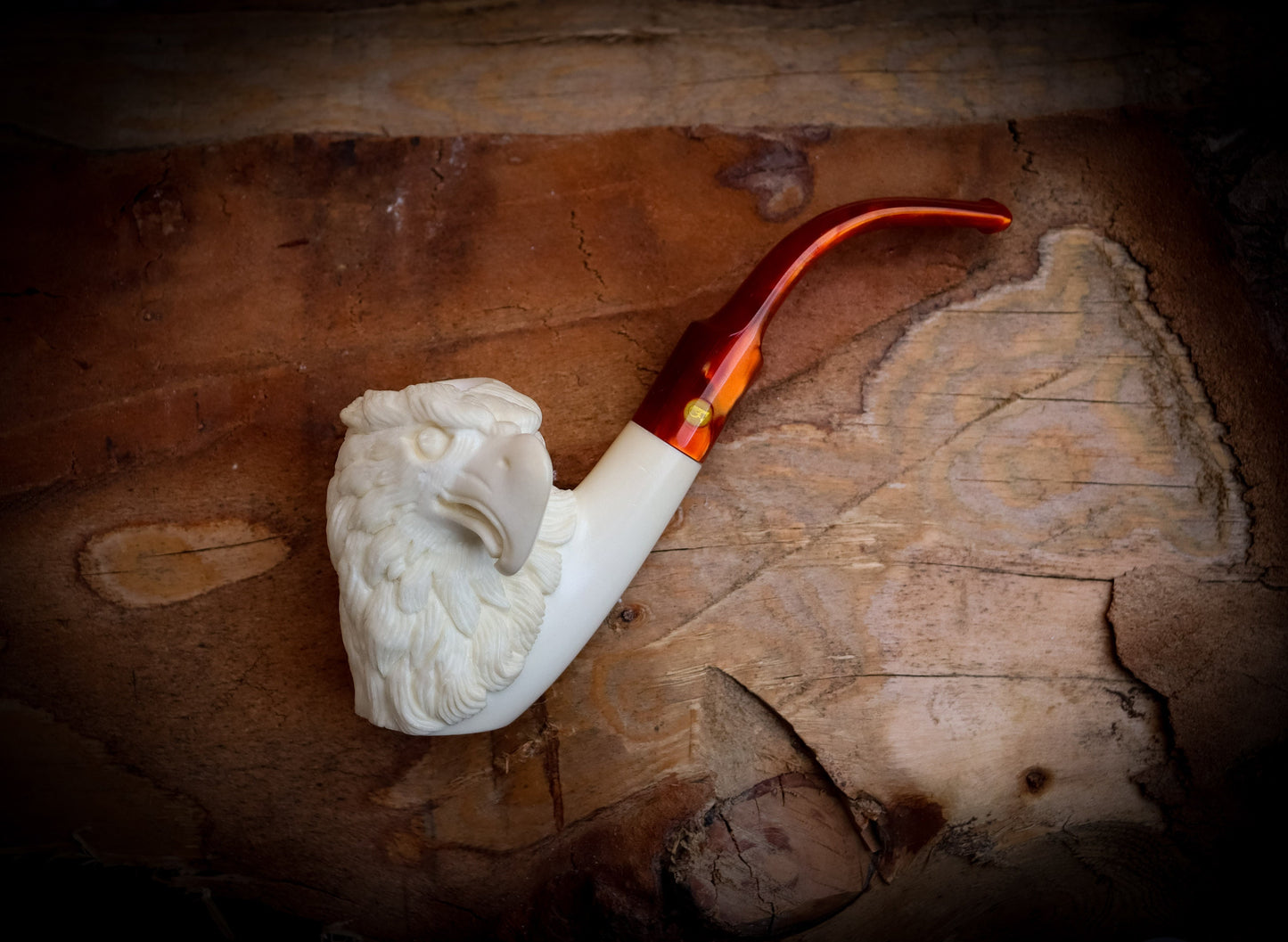 Special Hand Crafted Large Size Eagle Patterned Model Meerschaum Pipe With Leather Box -Astaş Meerschaum,