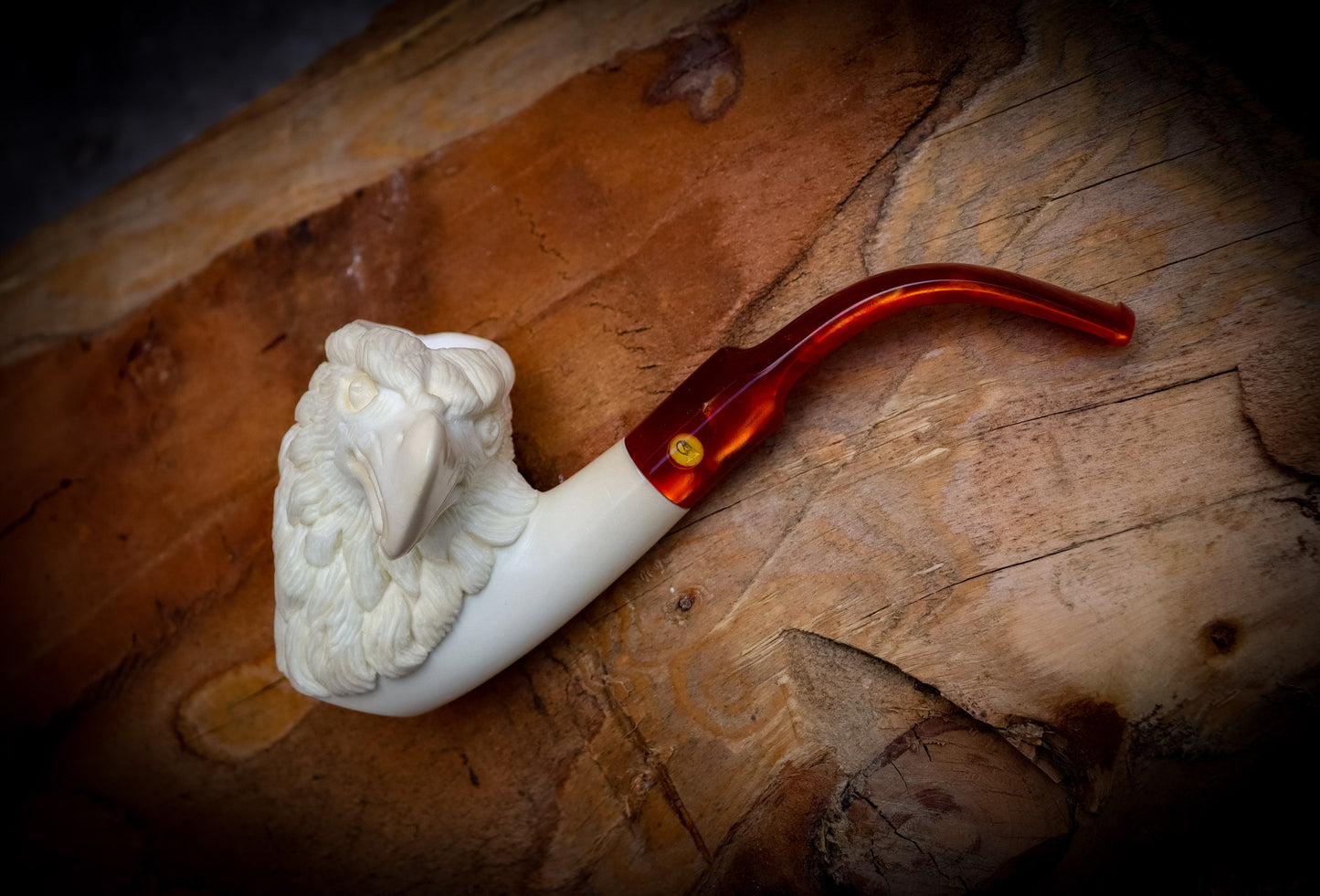 Special Hand Crafted Large Size Eagle Patterned Model Meerschaum Pipe With Leather Box -Astaş Meerschaum,