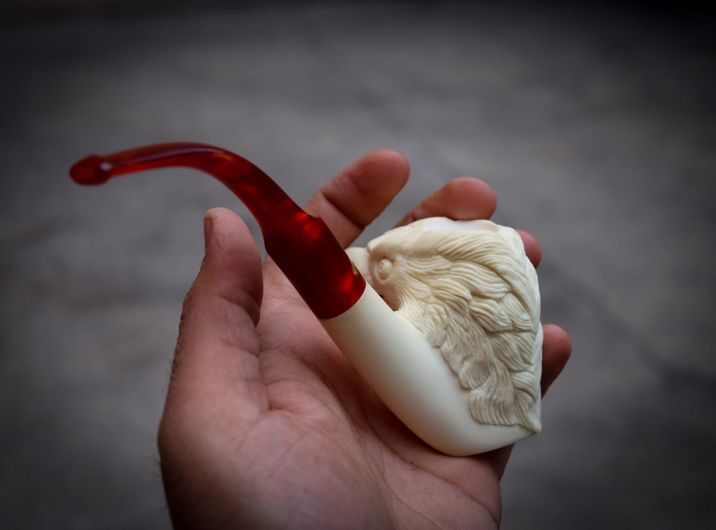 Special Hand Crafted Large Size Eagle Patterned Model Meerschaum Pipe With Leather Box -Astaş Meerschaum,