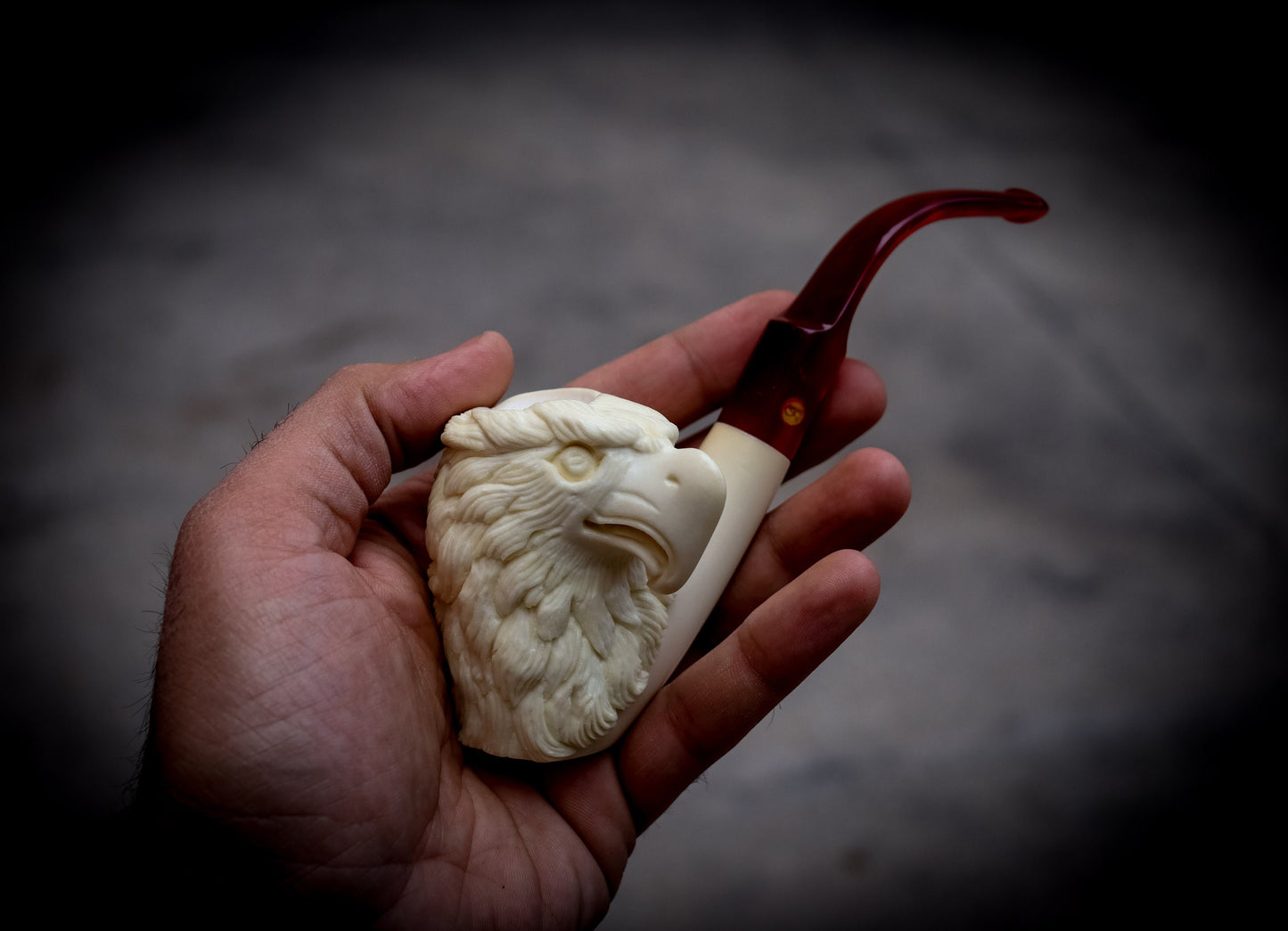 Special Hand Crafted Large Size Eagle Patterned Model Meerschaum Pipe With Leather Box -Astaş Meerschaum,