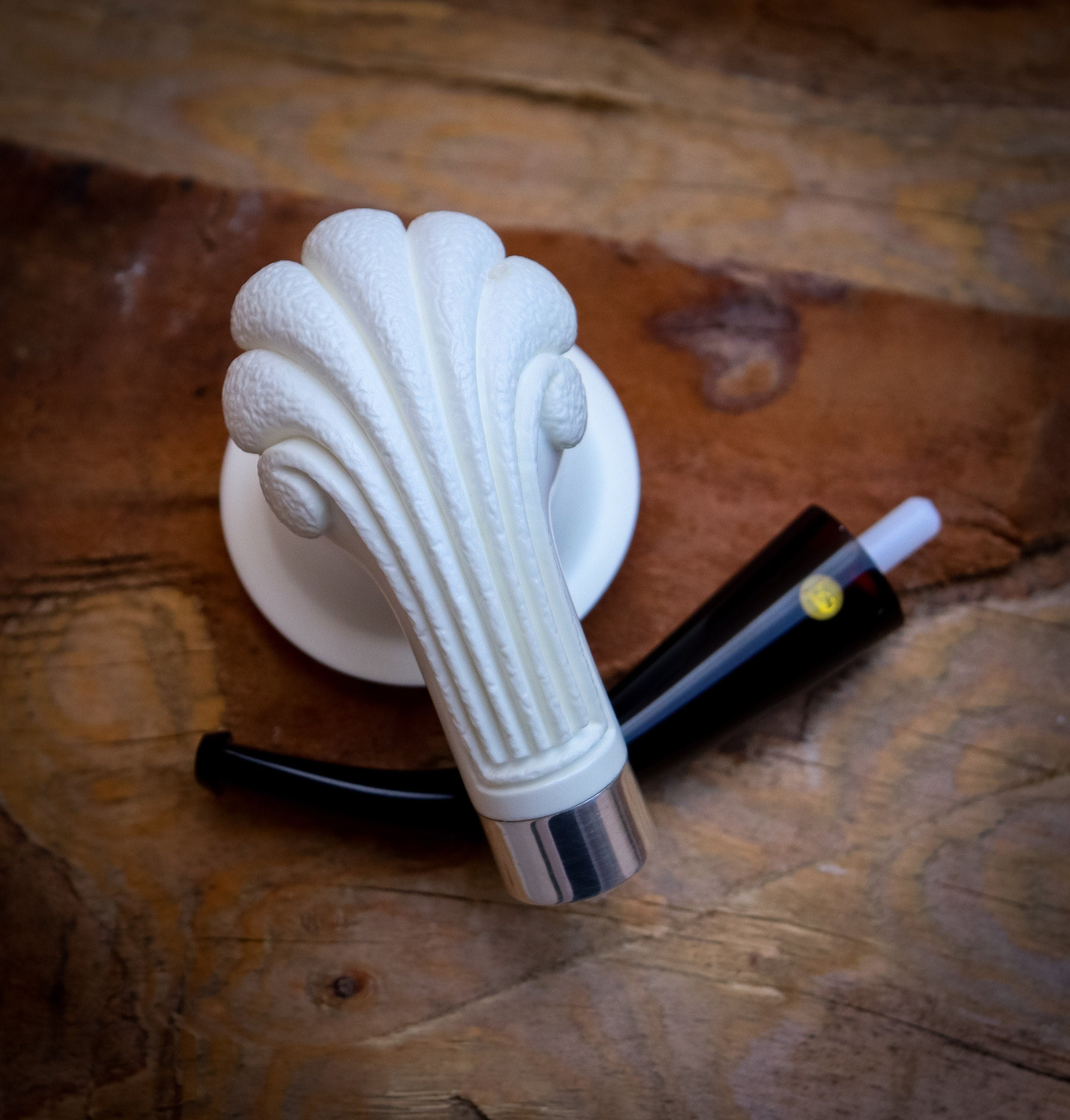 Silver Special Hand Crafted Drop Look Calabash Model Meerschaum Pipe With Leather Box -Astaş Meerschaum