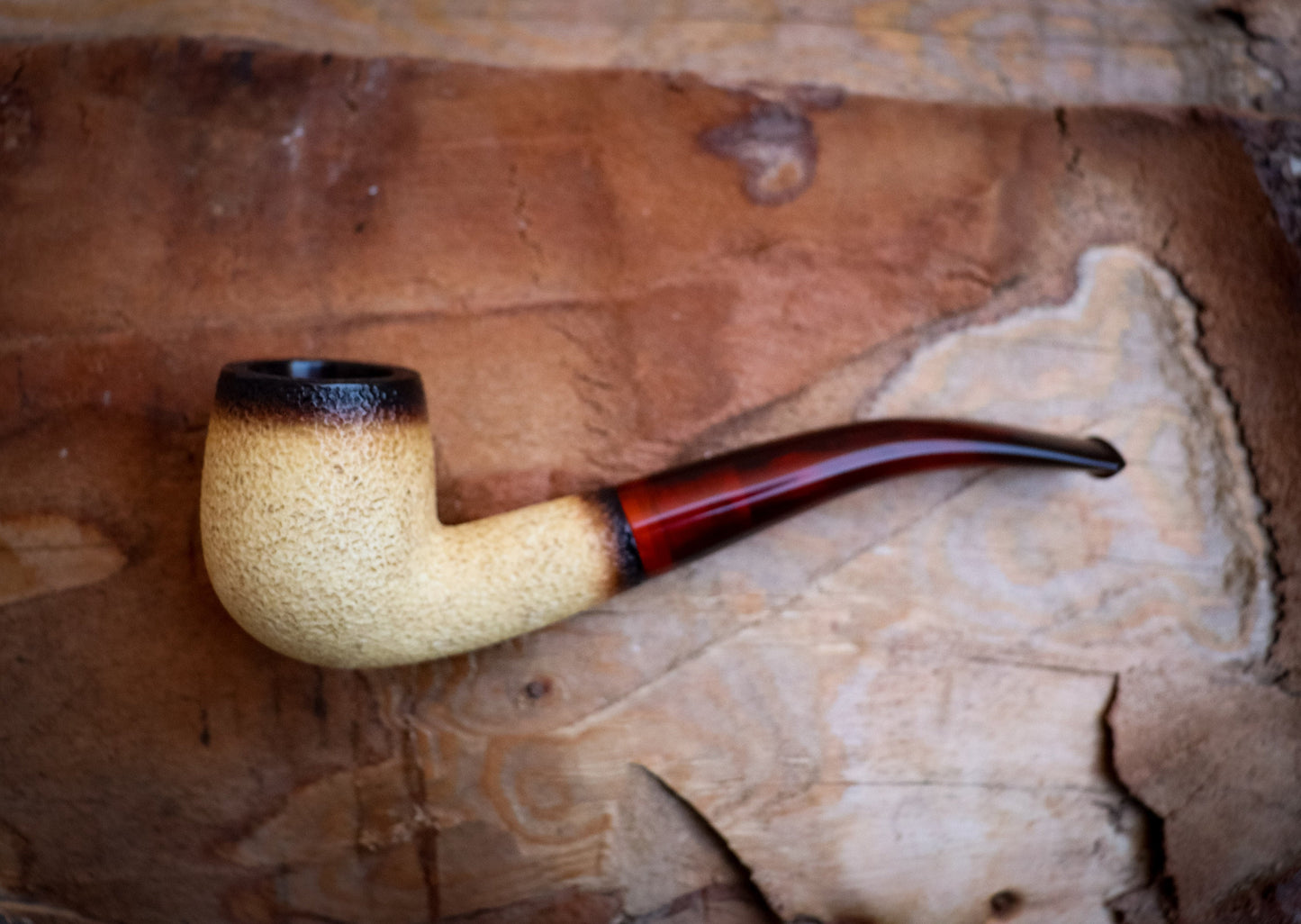 Calcined Special Hand Crafted Rustic Patterned Half Bent Model Meerschaum Pipe With Leather Box -Astaş Meerschaum