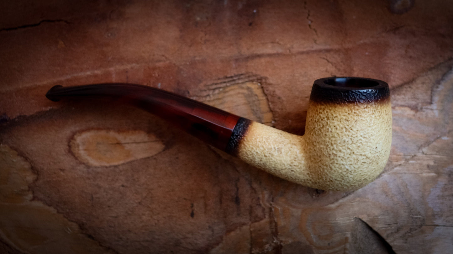 Calcined Special Hand Crafted Rustic Patterned Half Bent Model Meerschaum Pipe With Leather Box -Astaş Meerschaum