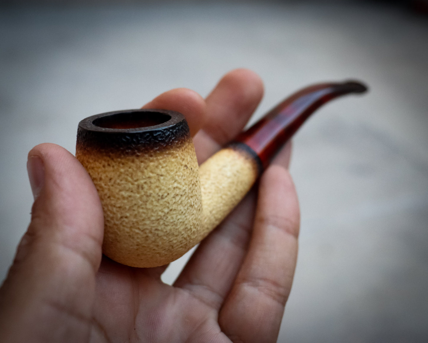 Calcined Special Hand Crafted Rustic Patterned Half Bent Model Meerschaum Pipe With Leather Box -Astaş Meerschaum