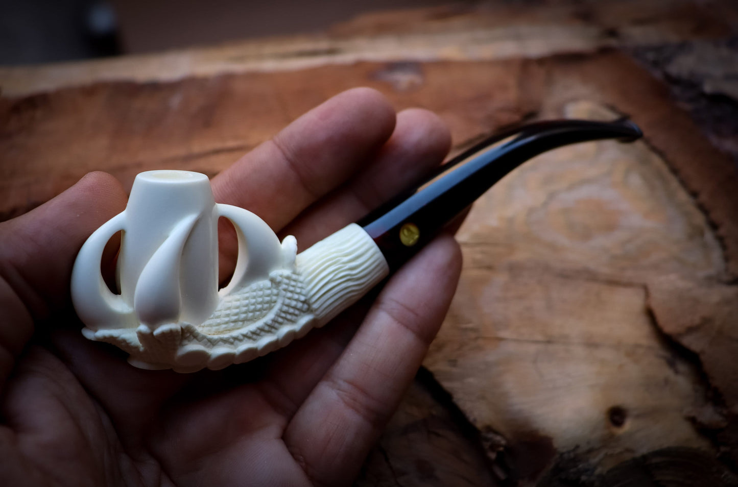 Smooth Special Handmade Eagle Claw Model Cigarette Meerschaum Pipe With Leather Box -Astaş Meerschaum