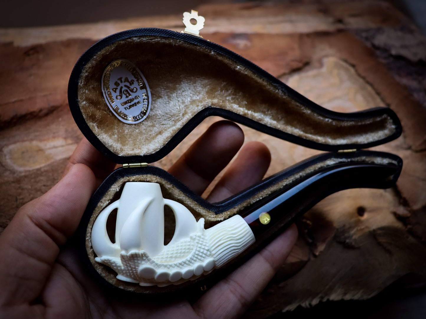 Smooth Special Handmade Eagle Claw Model Cigarette Meerschaum Pipe With Leather Box -Astaş Meerschaum