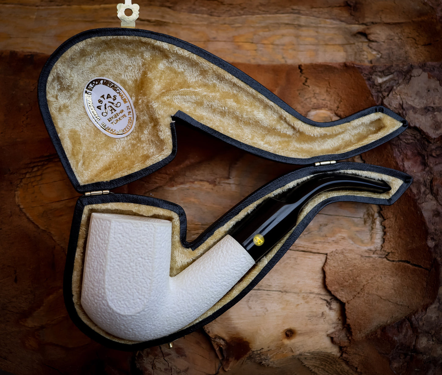 9MM Meerschaum, Rustic Patterned Special Hand Crafted Panel Model Meerschaum Pipe With Leather Box -Astaş Meerschaum