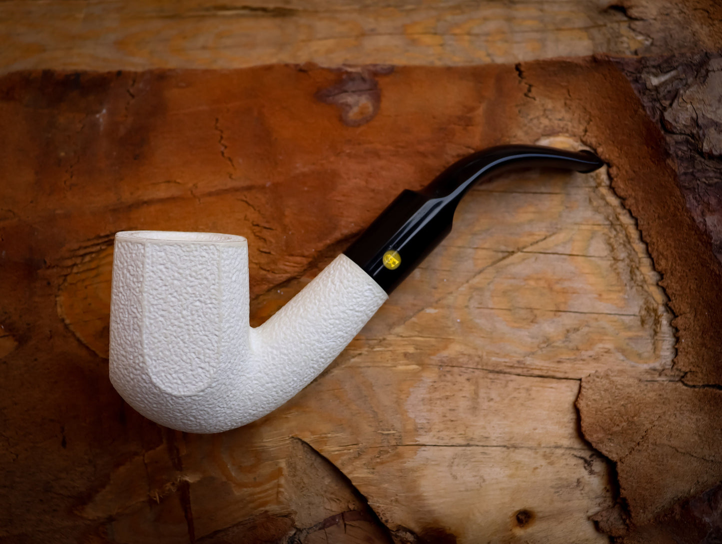 9MM Meerschaum, Rustic Patterned Special Hand Crafted Panel Model Meerschaum Pipe With Leather Box -Astaş Meerschaum