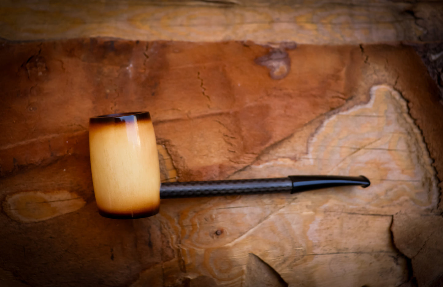 Calcined Smooth Special Hand Crafted Carbon Fiber Meerschaum Pipe With Leather Box -Astaş Meerschaum