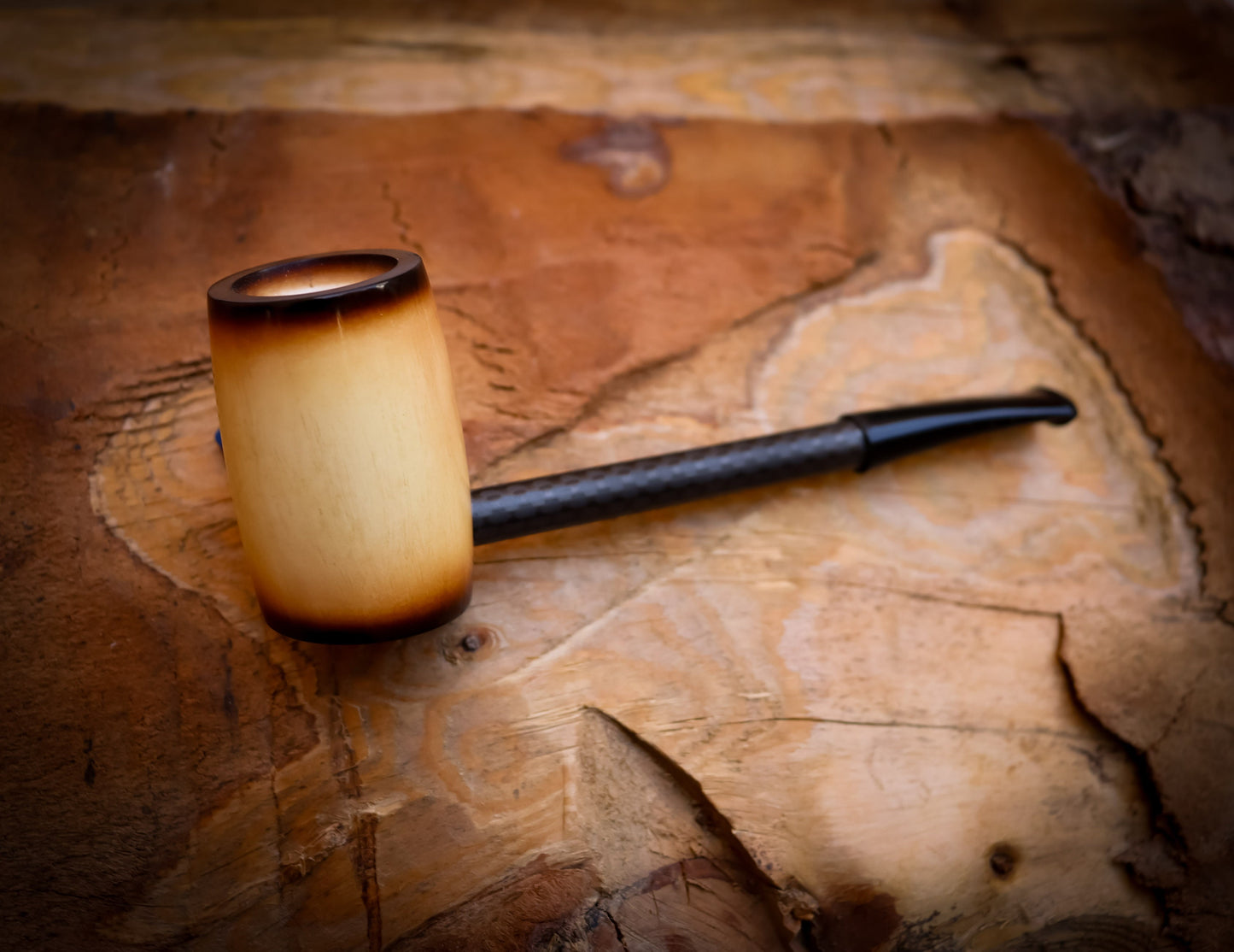 Calcined Smooth Special Hand Crafted Carbon Fiber Meerschaum Pipe With Leather Box -Astaş Meerschaum