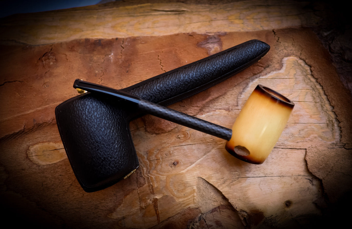 Calcined Smooth Special Hand Crafted Carbon Fiber Meerschaum Pipe With Leather Box -Astaş Meerschaum