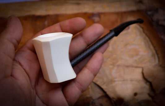 Smooth Special Hand Crafted Freehand Model Carbon Fiber Meerschaum Pipe With Leather Box -Astaş Meerschaum