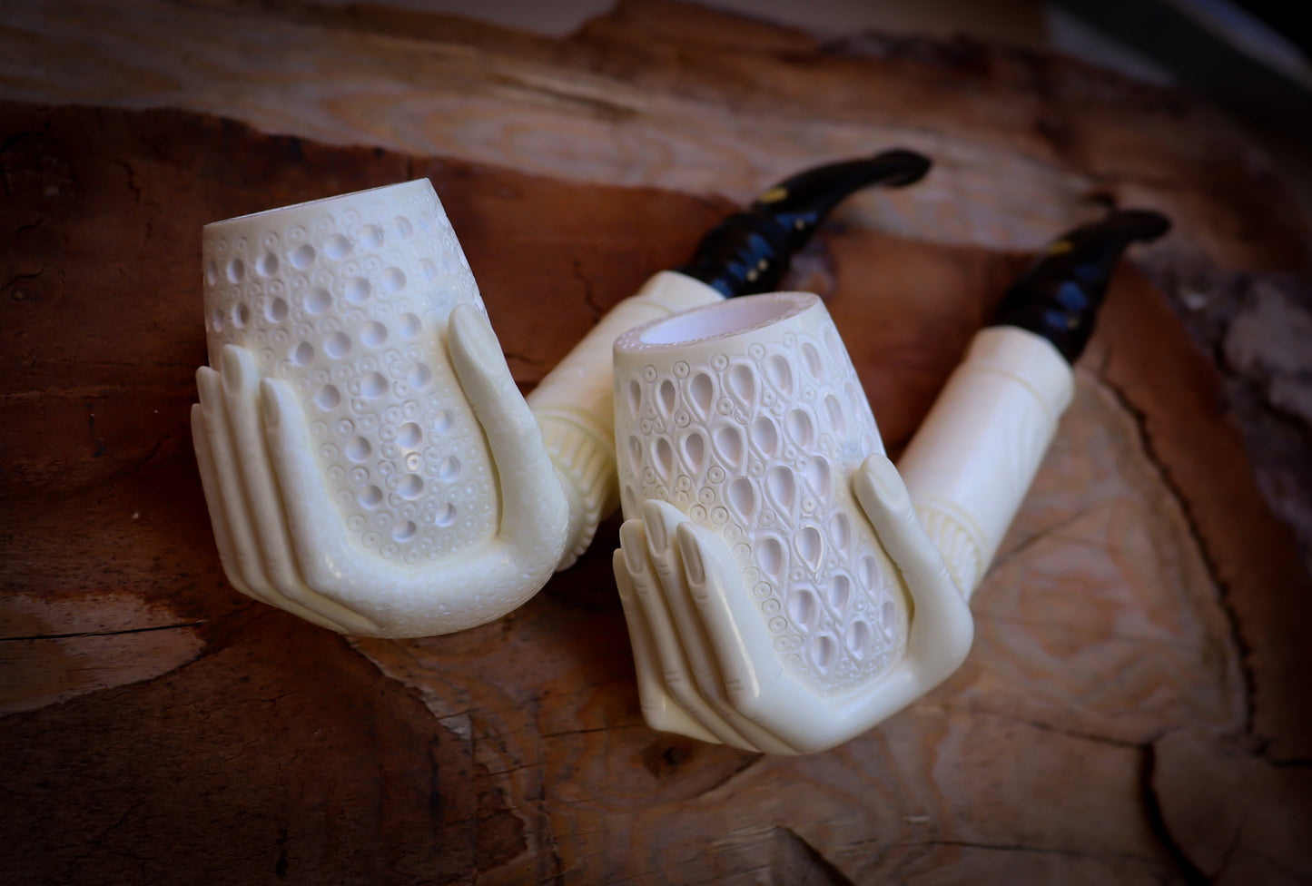 9MM Filtered Special Hand Crafted Large Size Hand Crafted Hand Model Meerschaum Pipe With Leather Box -Astaş Meerschaum