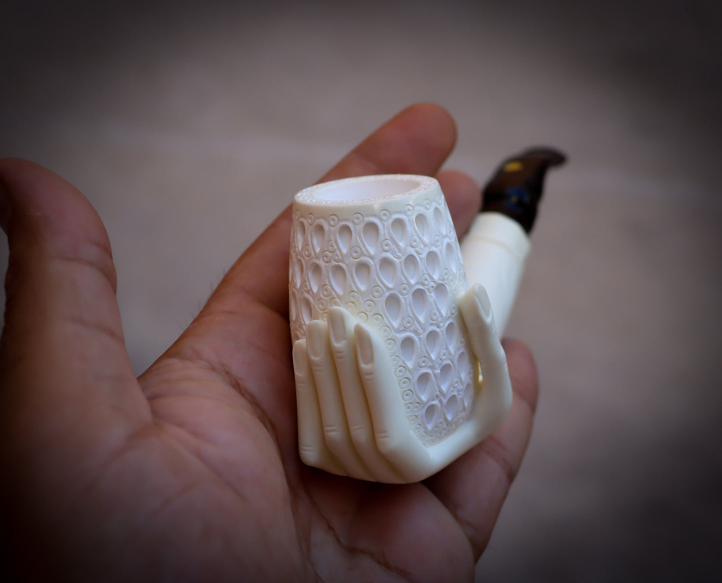 9MM Filtered Special Hand Crafted Large Size Hand Crafted Hand Model Meerschaum Pipe With Leather Box -Astaş Meerschaum