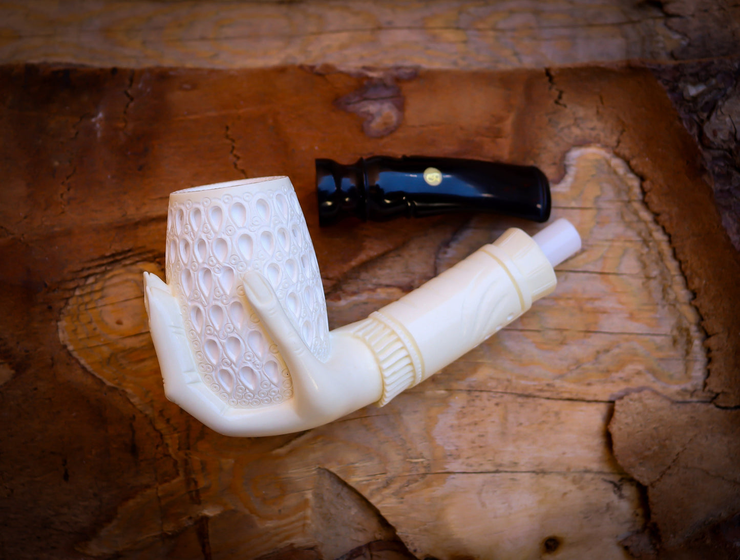 9MM Filtered Special Hand Crafted Large Size Hand Crafted Hand Model Meerschaum Pipe With Leather Box -Astaş Meerschaum