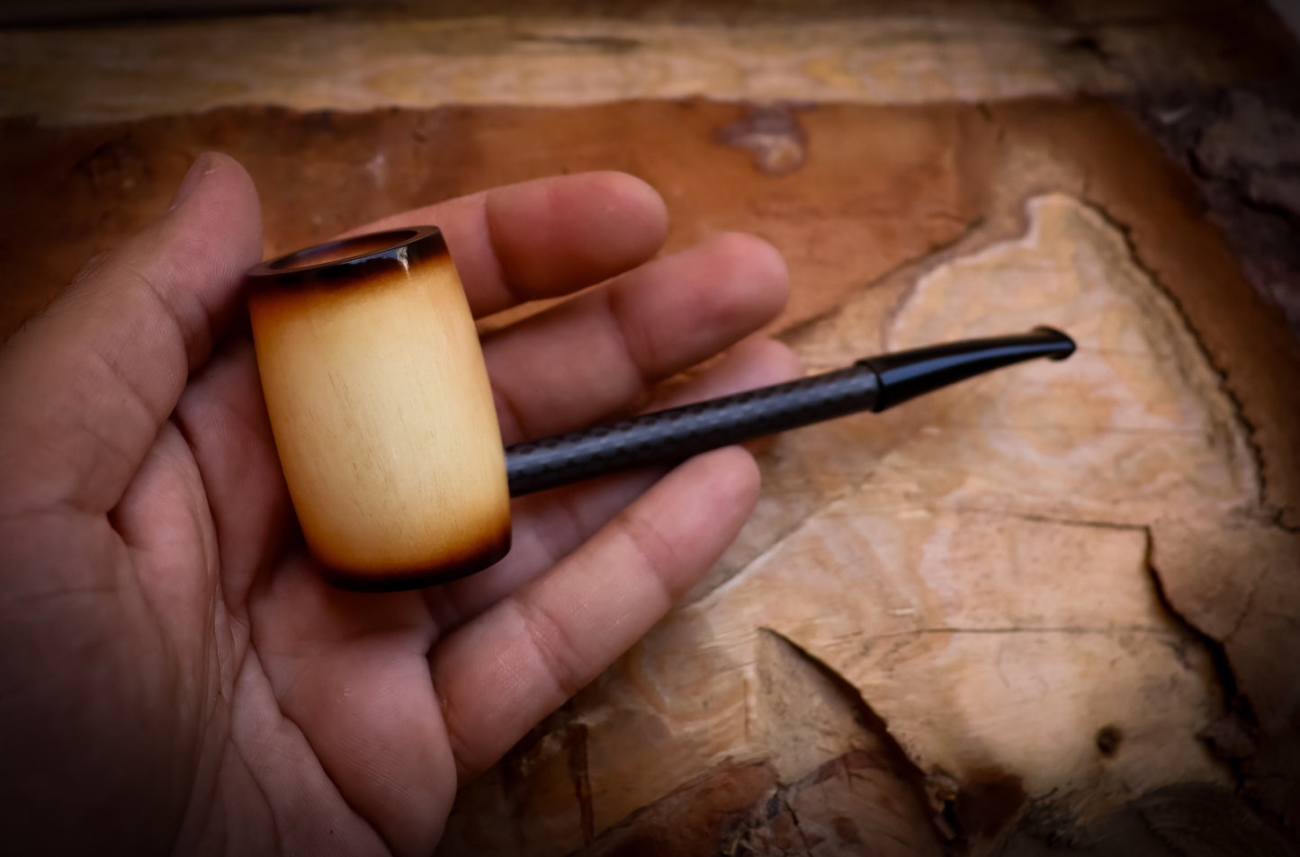 Calcined Smooth Special Hand Crafted Carbon Fiber Meerschaum Pipe With Leather Box -Astaş Meerschaum