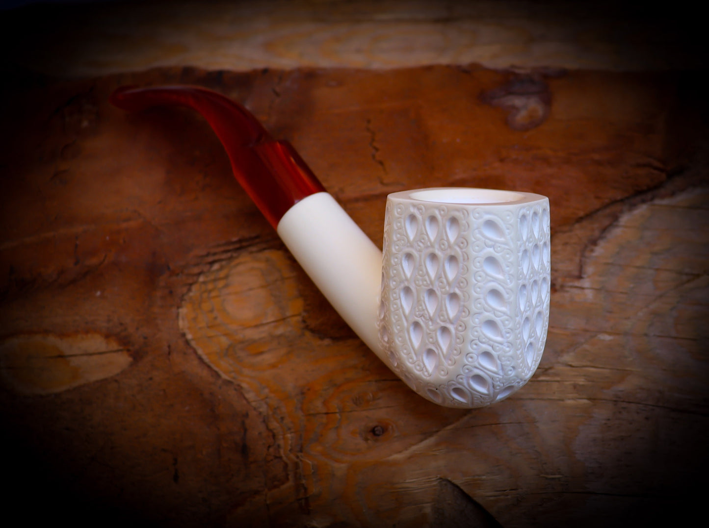 Embriodered Special Handmade Panel Model Meerschaum Pipe With Leather Box -Astaş Meerschaum