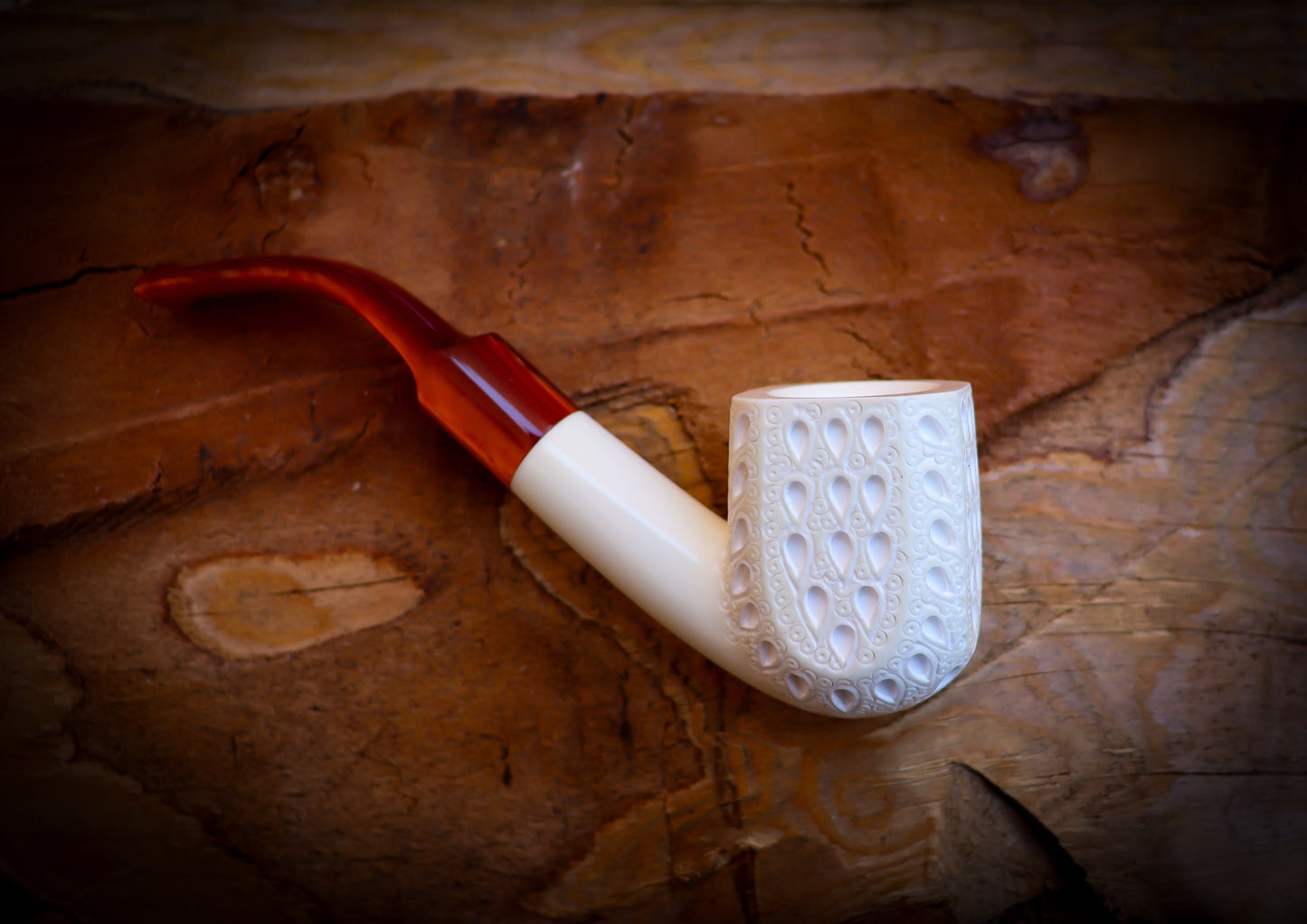 Embriodered Special Handmade Panel Model Meerschaum Pipe With Leather Box -Astaş Meerschaum