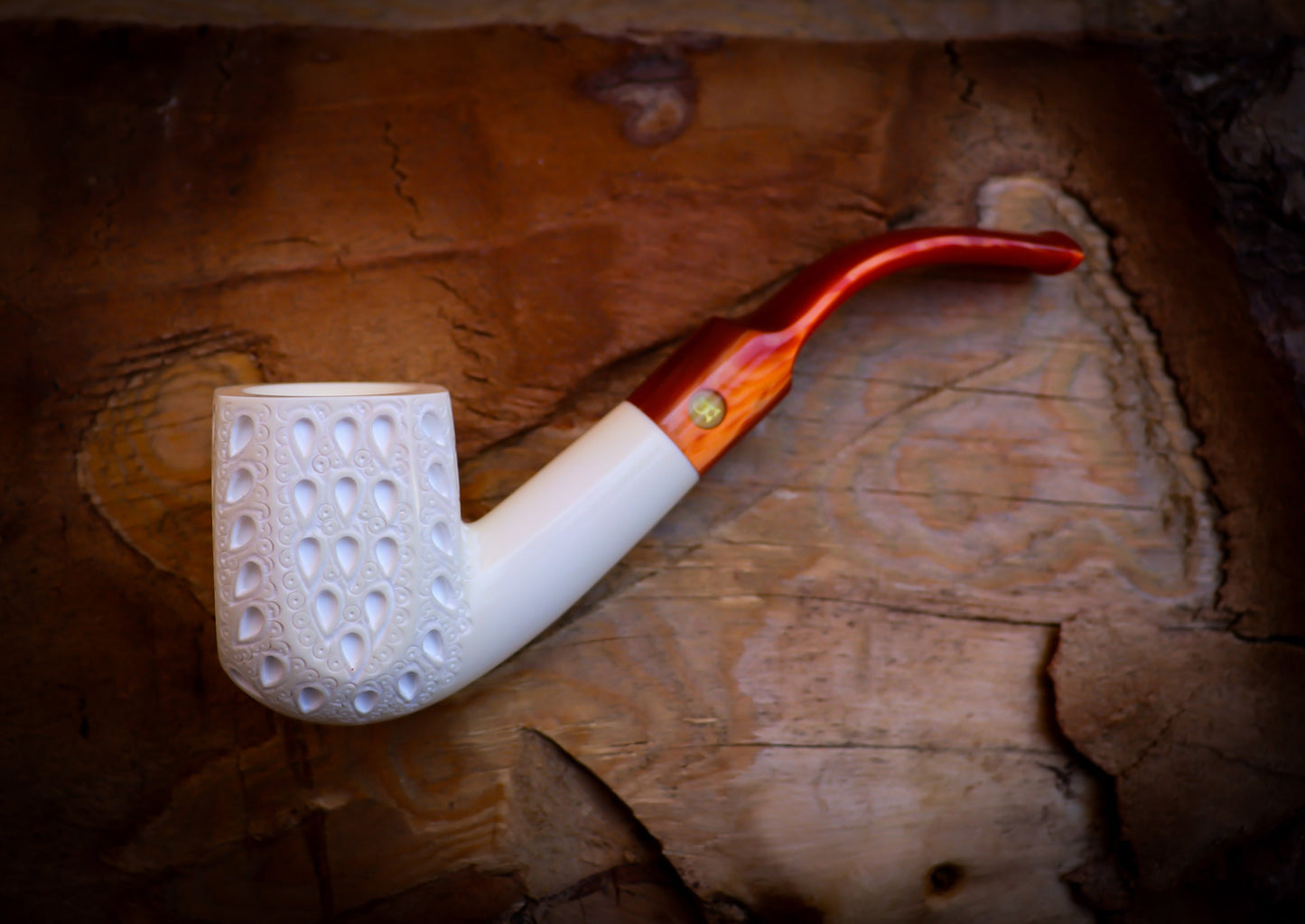 Embriodered Special Handmade Panel Model Meerschaum Pipe With Leather Box -Astaş Meerschaum