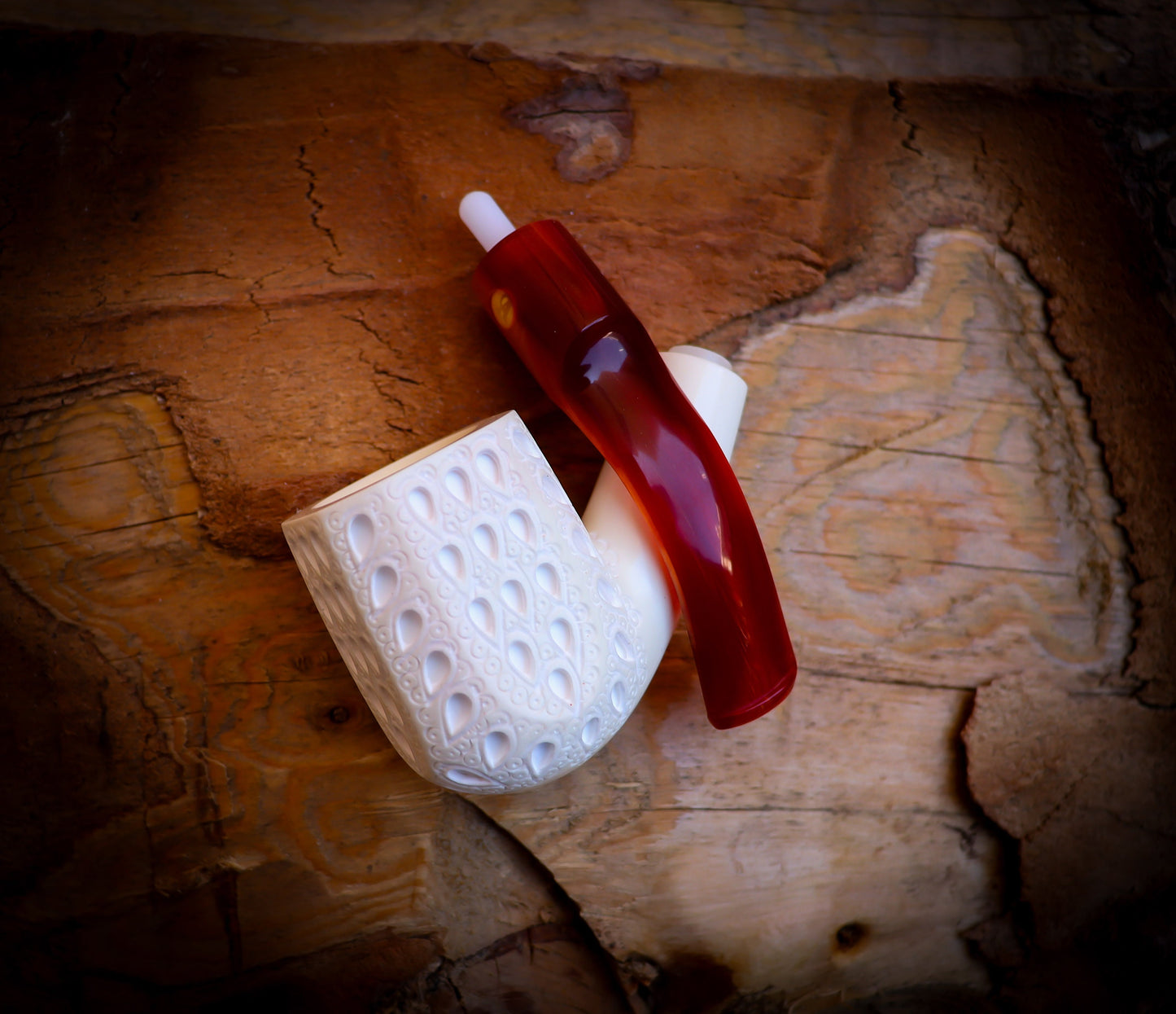 Embriodered Special Handmade Panel Model Meerschaum Pipe With Leather Box -Astaş Meerschaum